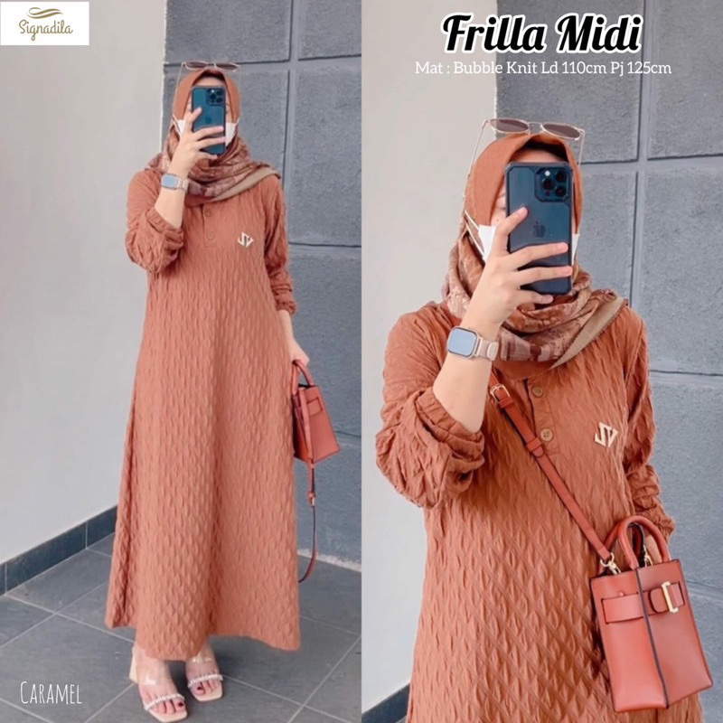 Frilla midi dress knit buble