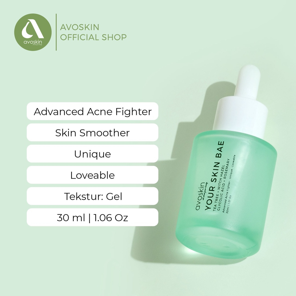 AVOSKIN YOUR SKIN BAE TEA TREE + WITCH HAZEL + GLYCOLIC ACID + ROSEMARY SERUM 30ML