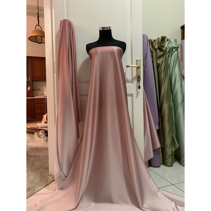 Bahan Kain Satin Silk Saten Armani Gradasi Ombre 2 Tone Warna Rosegold Nude