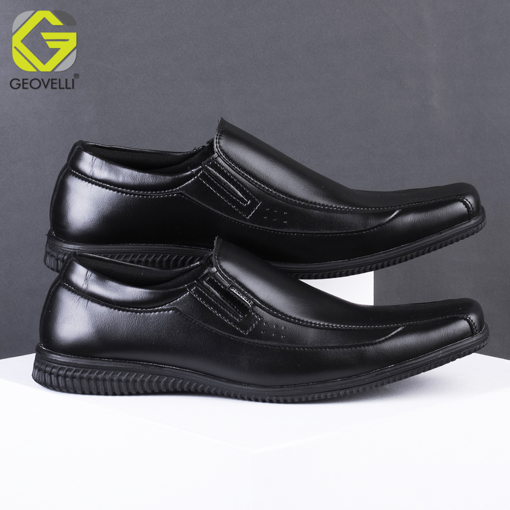 Sepatu Formal Oxford | Sepatu Pria Pantofel Geovelli Black Pendek Kulit Hitam Asli Formal Kerja Kantor