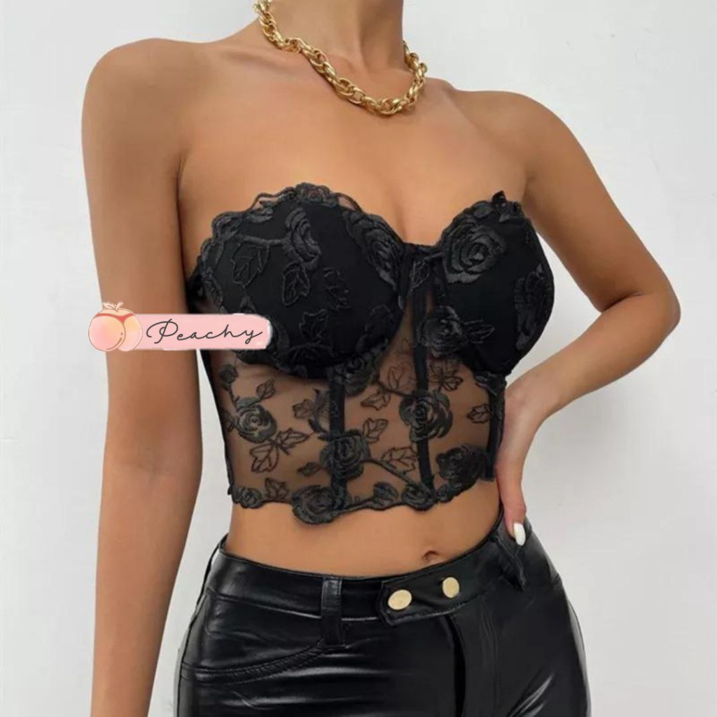 Bustier Strapless Bralette Crop Date Night Kemben Sexy Lingerie by Peachy Liz* &amp; Sara*