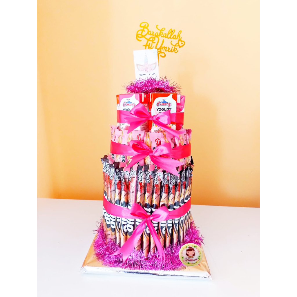.3 Susun Snack Tower Cake Fullo, Naraya Oat, Cimory Kue Ultah,wisuda, anniversarry ( ds bgr )