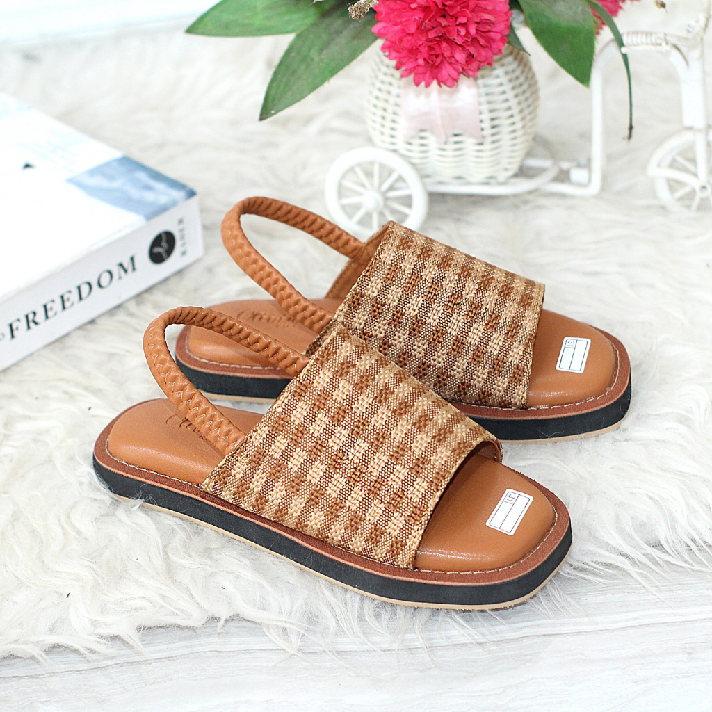 Sandal anak selop flat tali belakang motif kotak kotak - VALERY KIDS