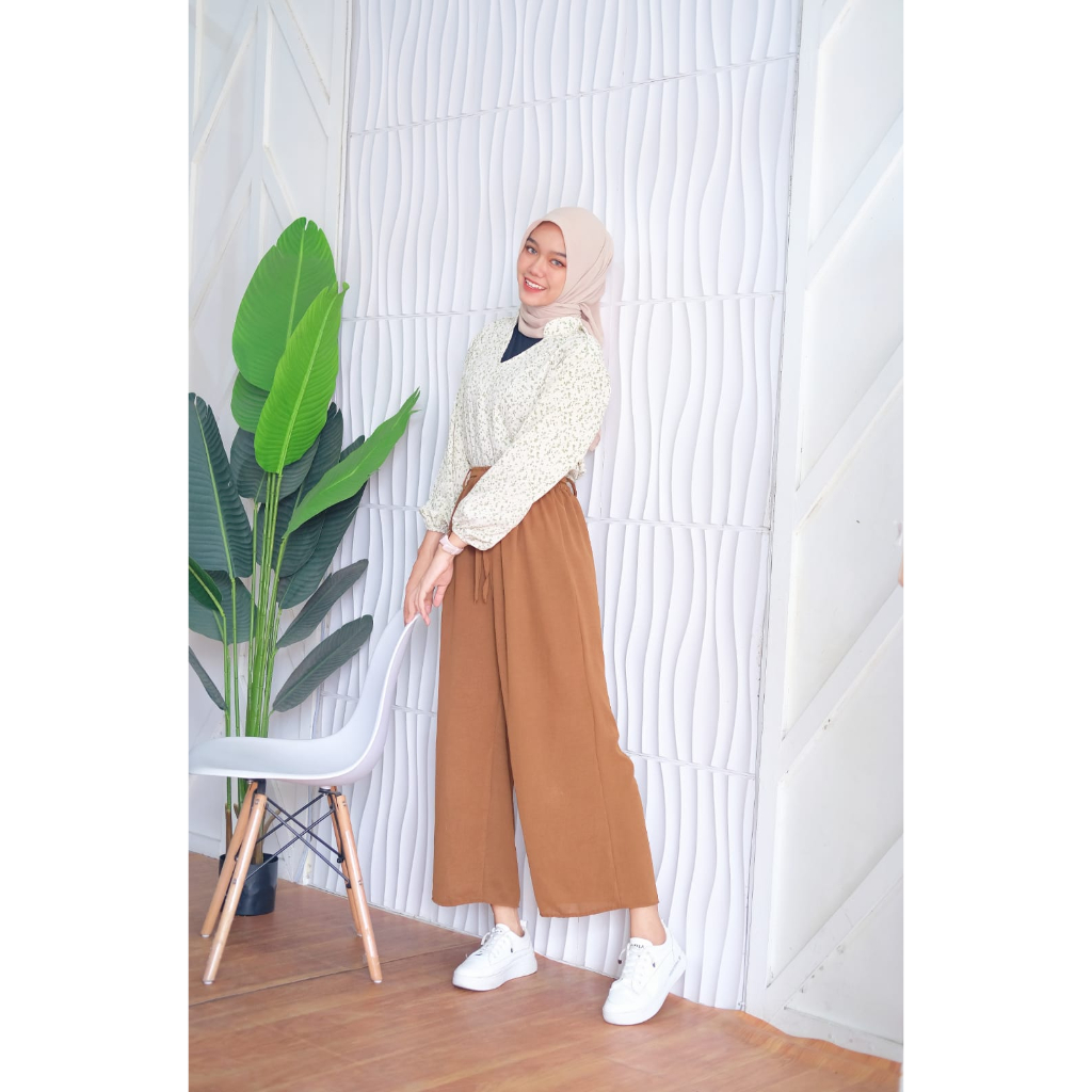 Celana Kulot Crinkle Airflow Highwaist Tali Loose Pants Crinkle