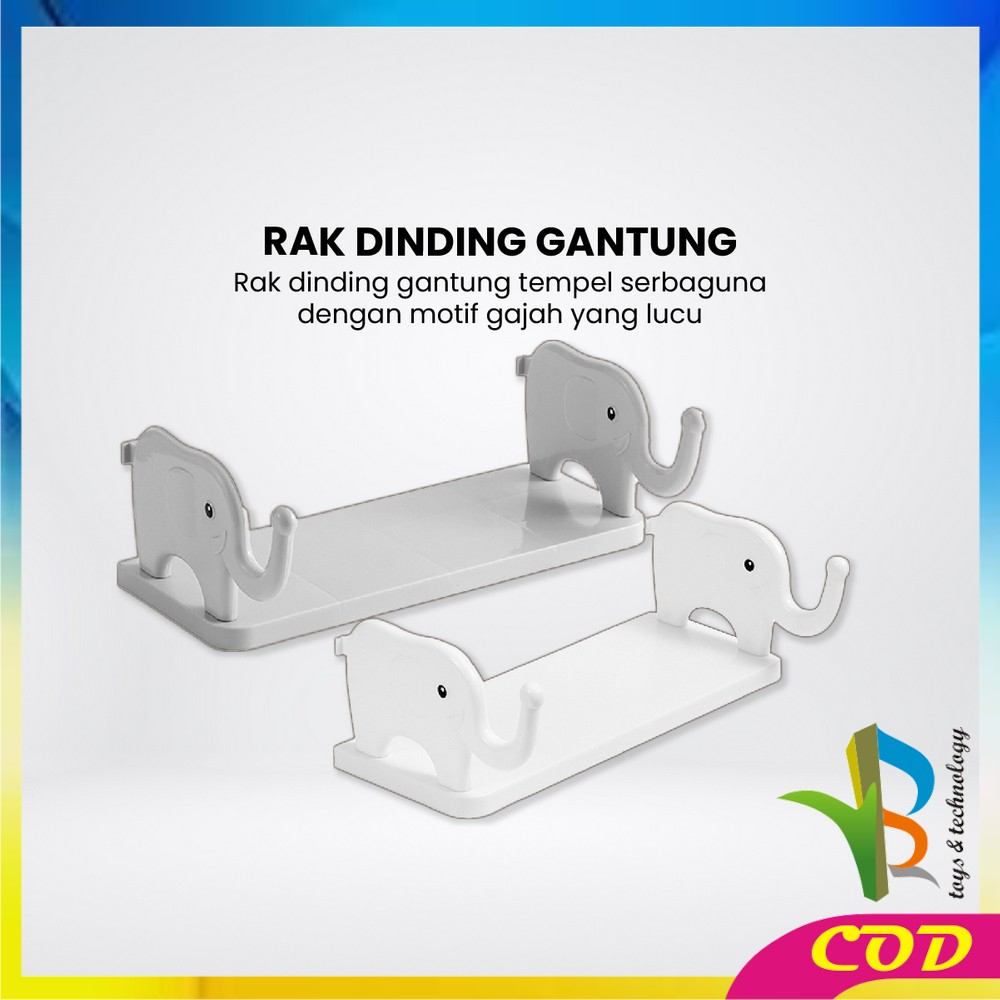 RB-C864 Rak Dinding Tempel Kamar Mandi Motif Gajah Tanpa Paku Serbaguna / Rak Dapur dengan Gantungan / Rak Gantung Multifungsi Storage Rack Import