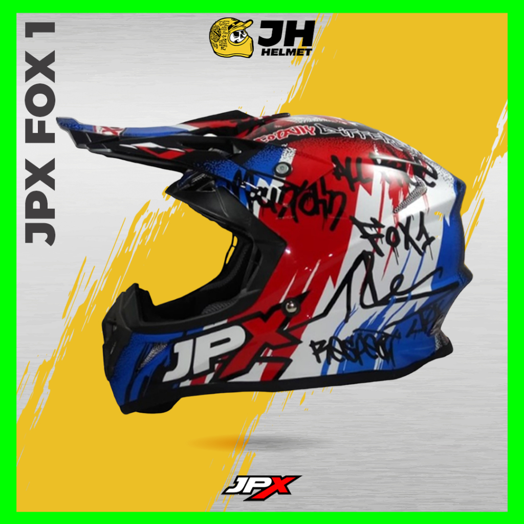 Helm JPX Cross Fox1 X6 Respect Black Doff Blue | Fox 1 Trail | Helm Full Face | JUAL HELM