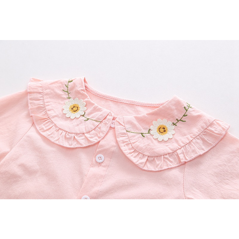 setelan baju anak perempuan lengan panjang motif BONEKA warna putih usia 6 bulan - 4 tahun import