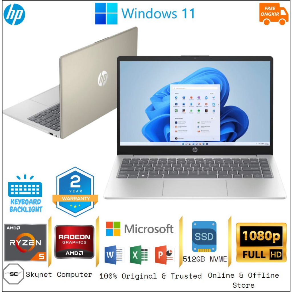 HP 14 EM0015AU EM0016AU AMD RYZEN 5 7520U RAM8GB SSD512GB WINDOWS 11 DAN OFFICE 2021 ORIGINAL