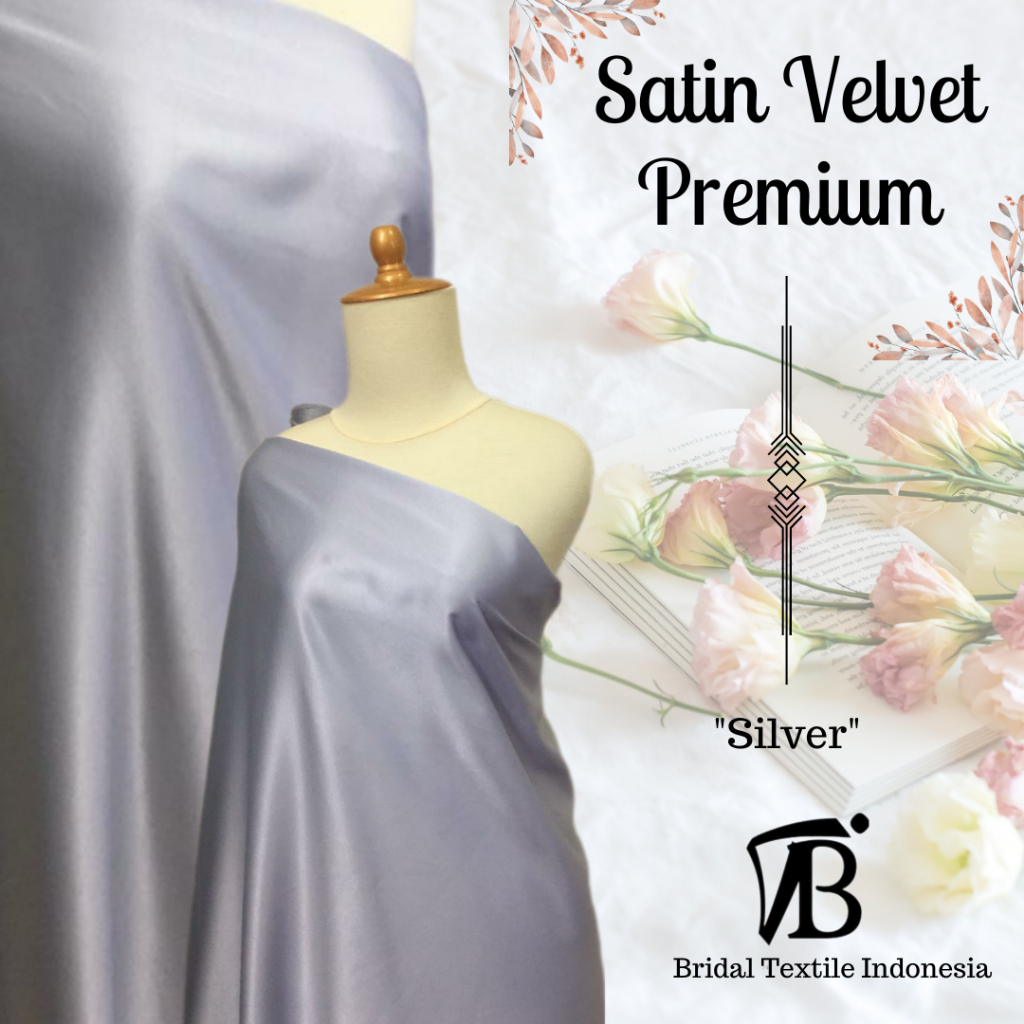 Kain Bahan Furing Satin Silk Velvet Premium Warna Abu Silver