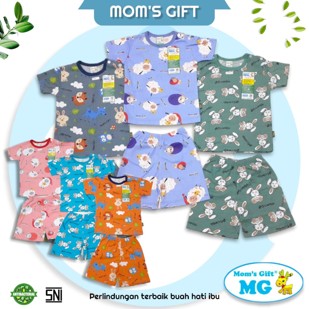 Moms Gift Setelan Baju Oblong Bayi Lengan Pendek Motif Animal