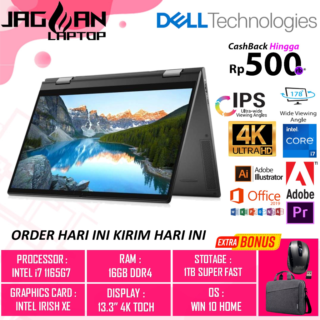 LAPTOP 2IN1 DELL INSPIRON 13 7306 2IN1 INTEL I7 1165G7 16GB 1TB IRIS XE 13.3 4K TOUCH BL FP WIN10HOME GREY