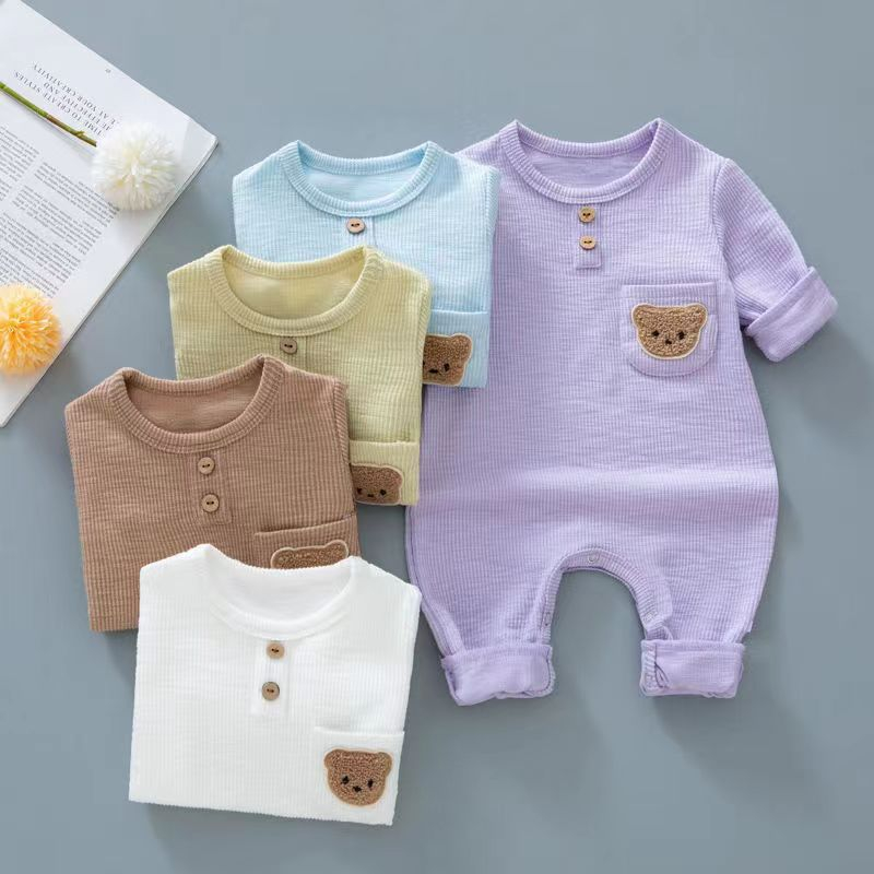 Sleepsuit bayi Summer Bordir Bear / Jumper Panjang bodir bear