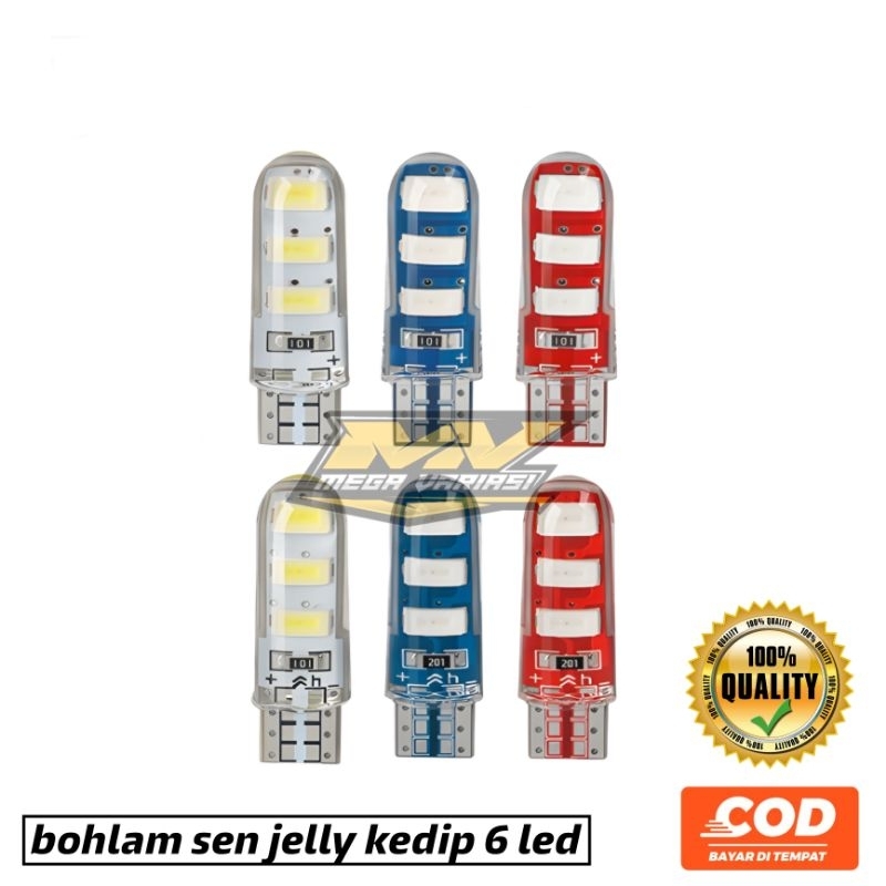 LAMPU SEIN T10 LAMPU SEN JELLY 6 TITIK  FLASH / KEDIP HARGA SEPASANG BOLA CUCUK LAMPU CUCUK JEL