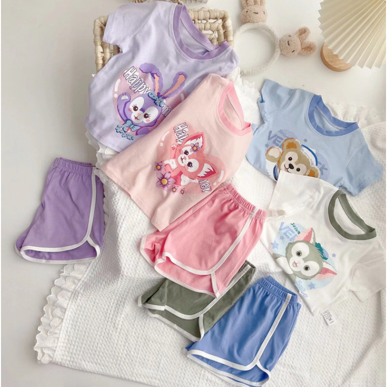 babyfit baju setelan oblong dengan celana pendek anak cewek cowok kartun korean style nyl-0628