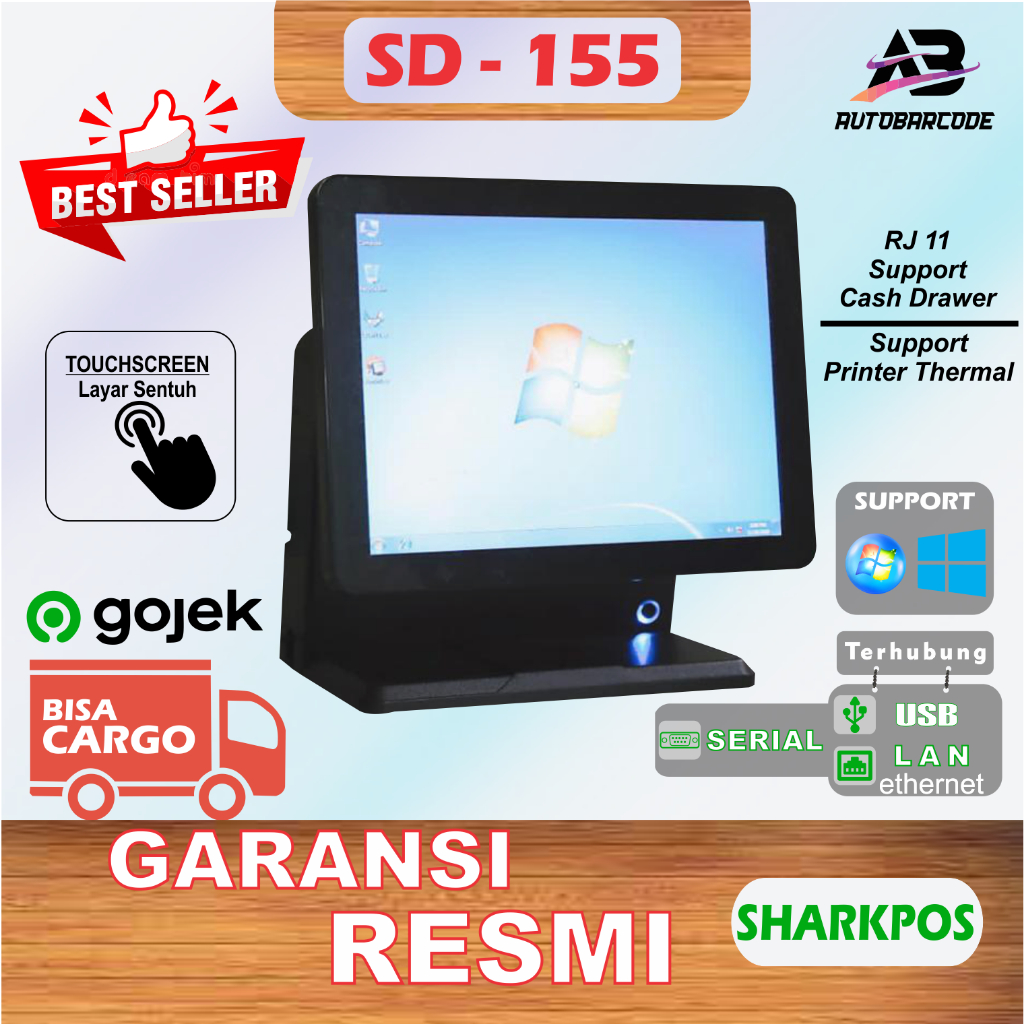 MESIN KASIR PC ALL IN ONE TOUCHSCREEN SHARKPOS SD 155 SINGLE DISPLAY Core i3 Celeron