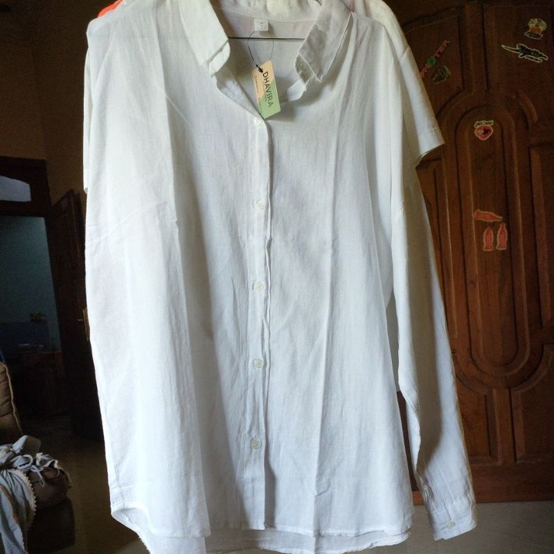 thrift kemeja blouse putih lengan panjang pendek