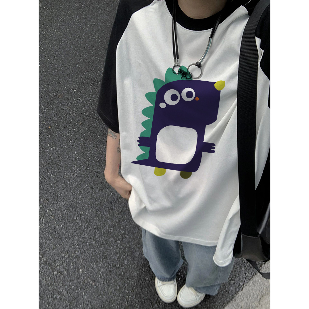 EUNII T-shirt Lengan Pendek Cute Little Dinosaur Korean Style/Kaos Atasan Wanita/Baju Kaus Oversize Wanita/Kaos Wanita