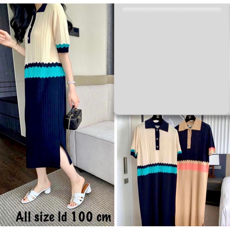 DRESS KNIT RAJUT WANITA MIDY BERKERAH LENGAN PENDEK IMPORT