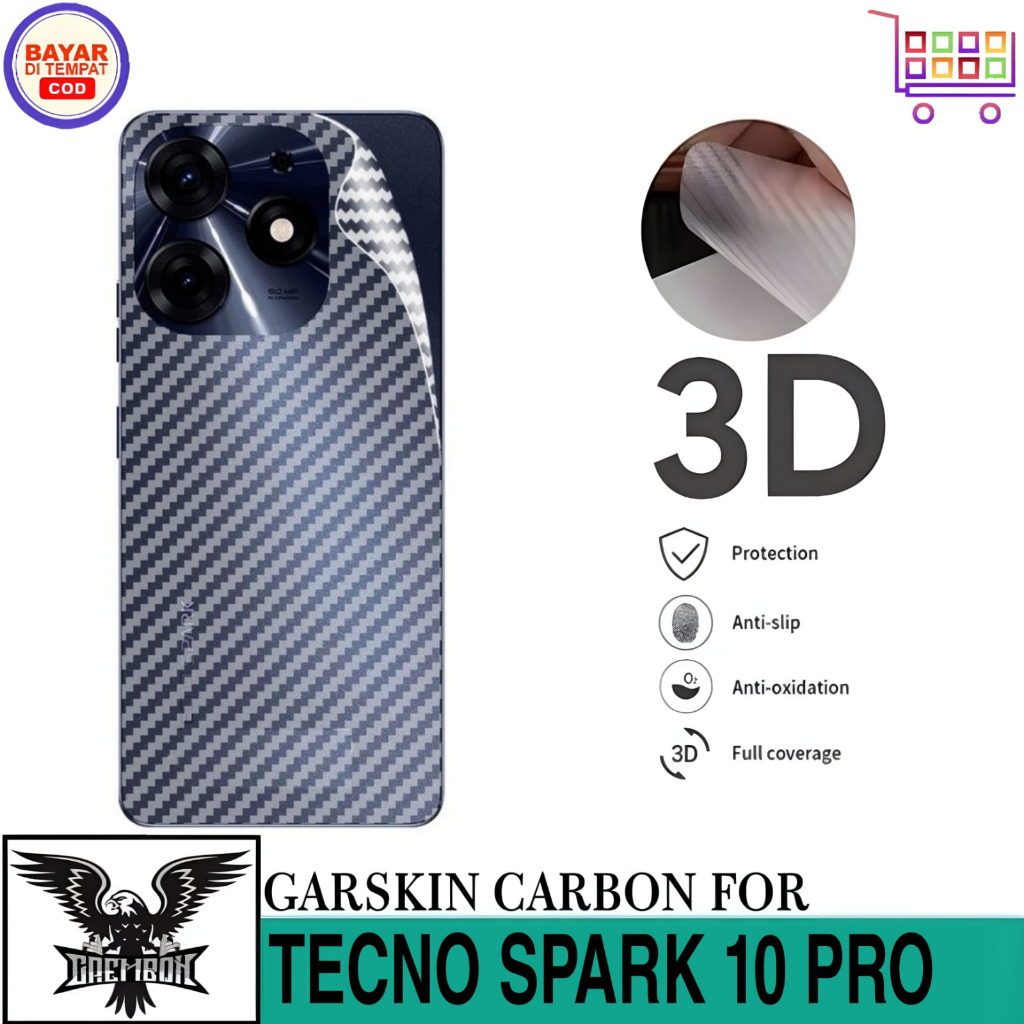 Promo Garskin Carbon TECNO SPARK 10 PRO Anti Gores Belakang Handphone Anti Lengket Bekas Lem