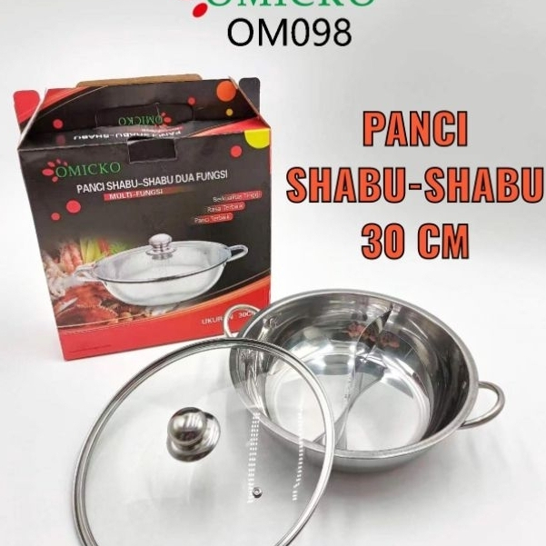 Panci Shabu-Shabu 2 Sekat Tutup Kaca 30cm Omicko / Panci Shabu Shabu Suki Pan Sekat 2 Stainless Steel Hot Pot