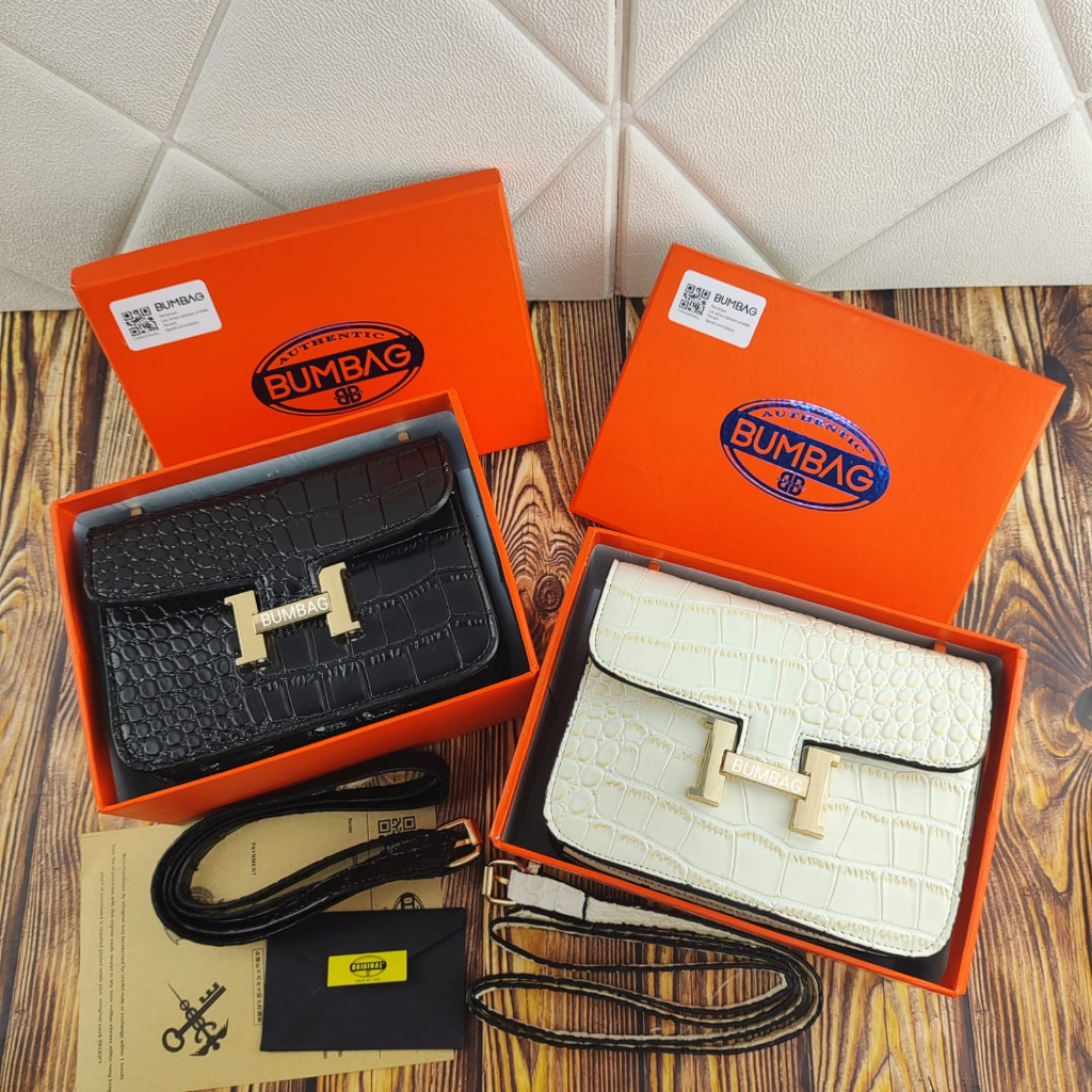 BUMBAG - TAS IMPORT SLEMPANG CONSTANTINE CROCO SMALL FREE BOX DAN PAPERBAG KOMPLIT ACC.GOLD SUPER IMPORT HIGH MIRROR SLINGBAG CROCO PREMIUM - SLING BAG CONSTANCE CROCO DOVE UK.19 FREE BOX DAN PAPERBAG KOMPLIT IMPORT ACC. GOLD / TAS SLEMPANG CROCO 191531