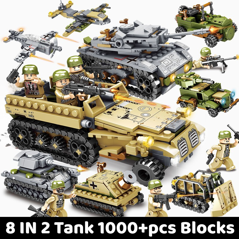 【COD】710Pcs Mainan Brick 6 in 1 Jungle Tank Block WW2 Pesawat Mainan Anak Laki Laki