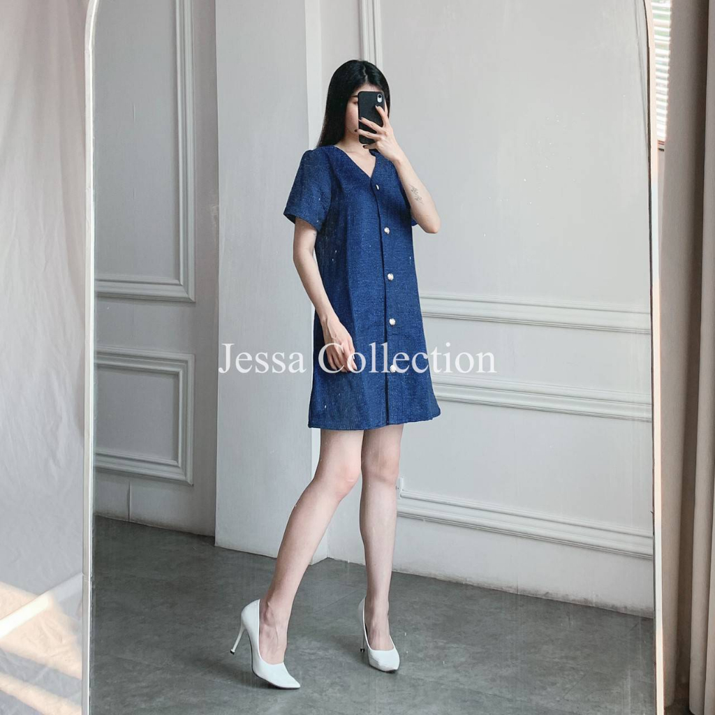 Imera Dress VD Gaun Mini Tweed Tangan Pendek Simple