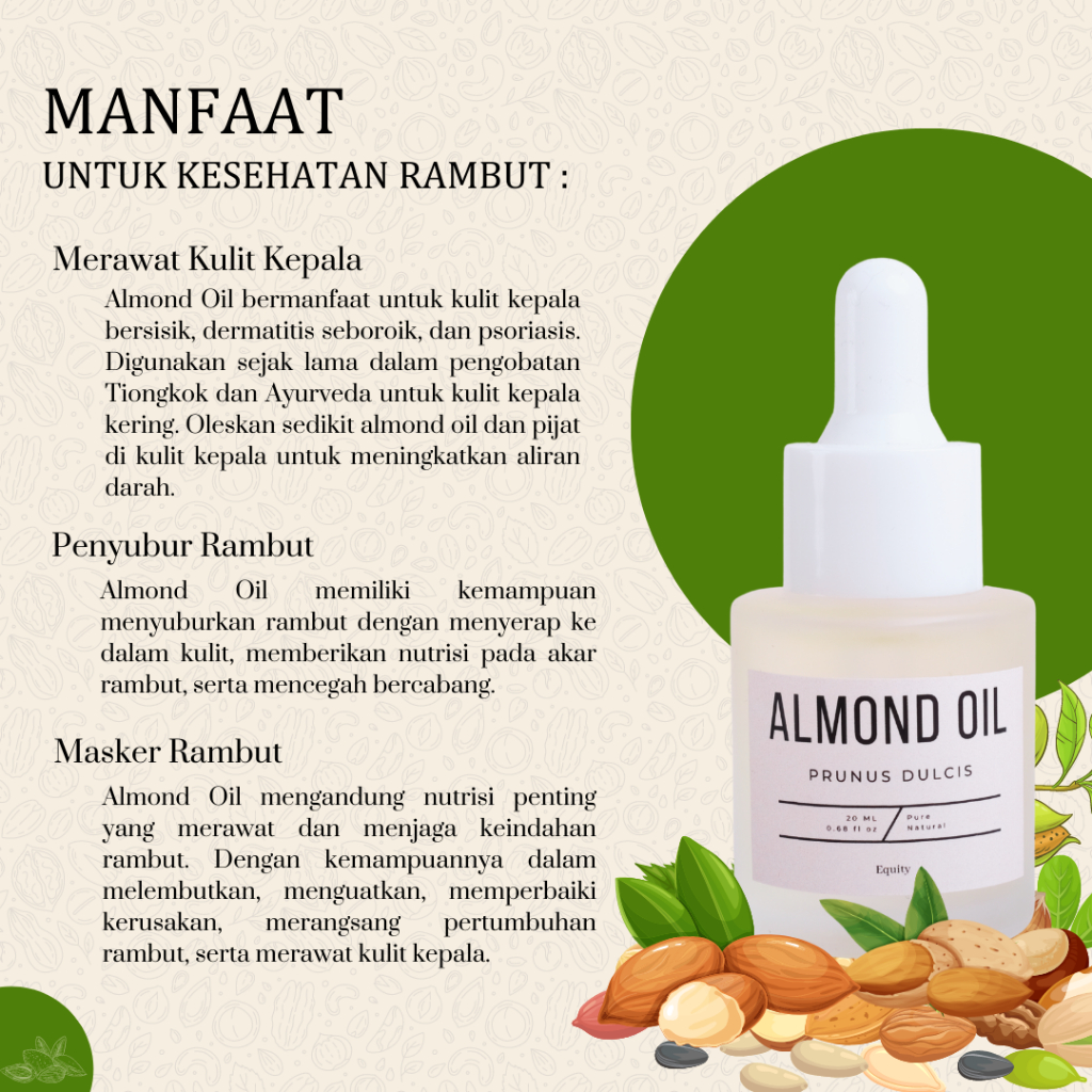 Almond Oil - Minyak Almond 10 dan 20 ml - Serum Perawatan Rambut, Wajah dan Kulit 100% Murni