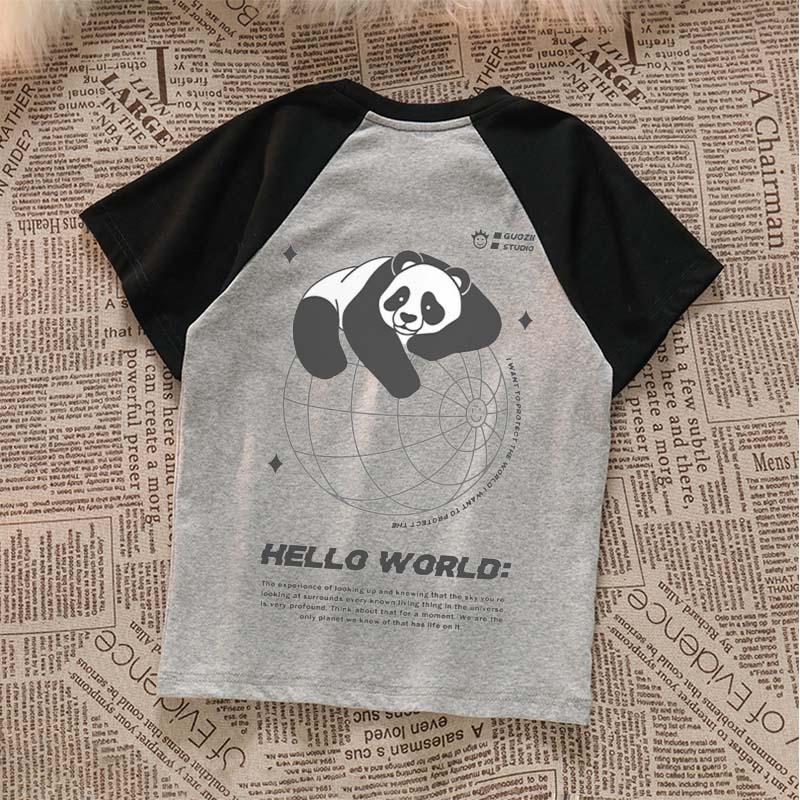 100% Katun Kaos Baju Raglan Wanitat Shirt Panda Kekinian  Fashion Baju Wanita Korea Daju Kaos Wanita Oversize