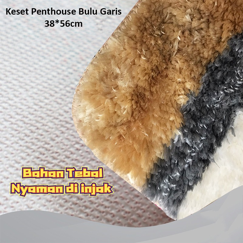 Keset Kaki Bulu Bludru Motif Garis 38 x 56cm | Keset Kamar Keset Ruang Tamu Anti Slip Minimalis