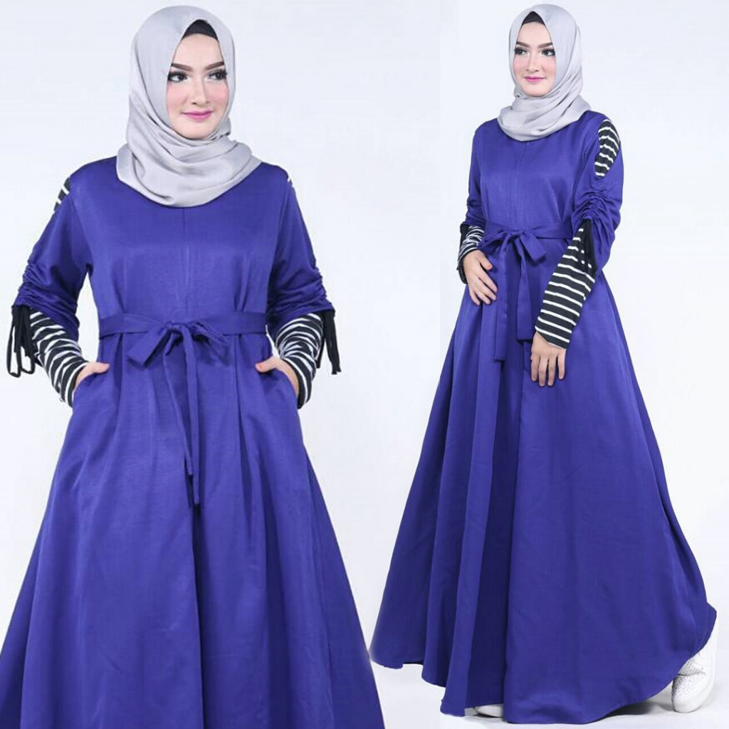 Maora dress terbaru fashion muslim lengan motif salur