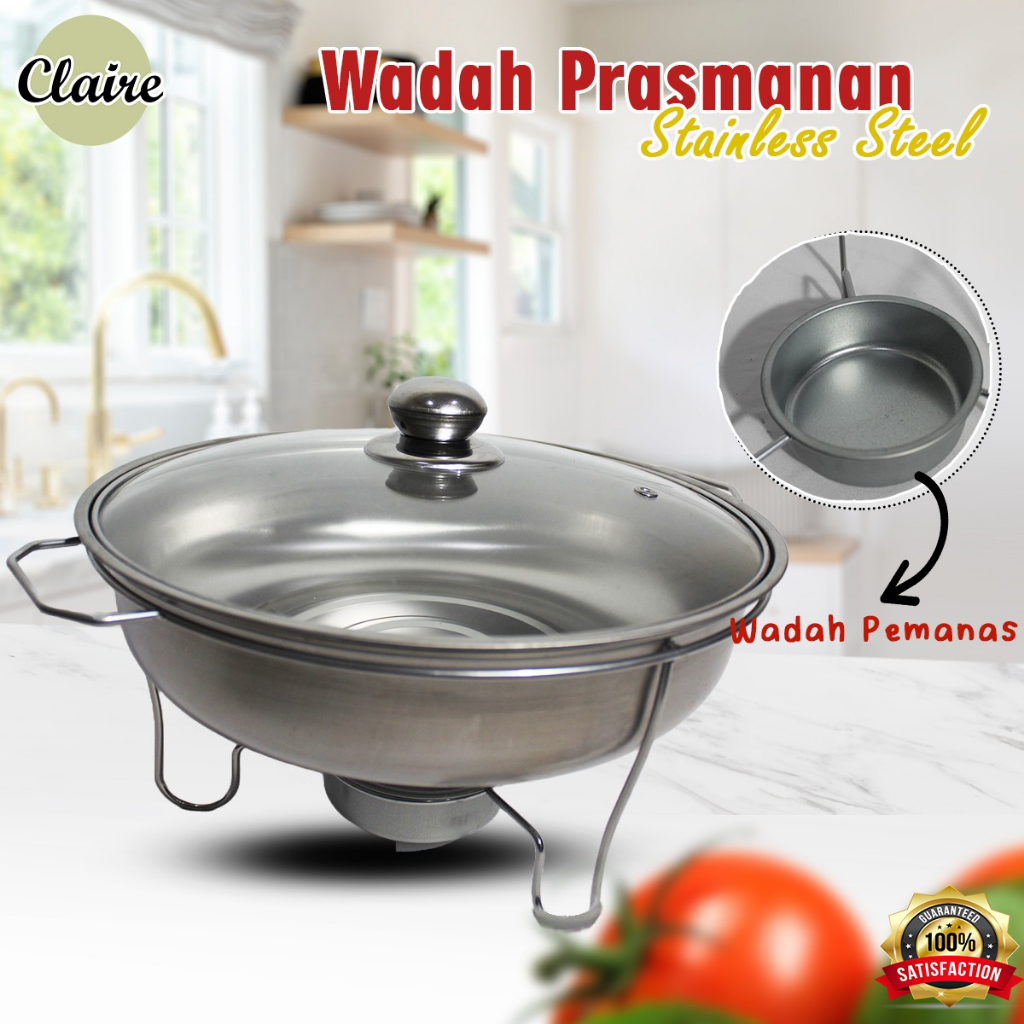 Wadah Set Tempat Makan Piring Saji Prasmanan Tutup Kaca Dan Stainless Steel / Fast Food Dish