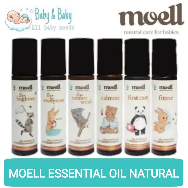 Moell Essential Oil Natural 8ml Moell Bye Bugbites / Moell Bye Tummy Wind / Moell Bye Stuffynose / Moell Calmme / Moell Fitme / Moell First Care