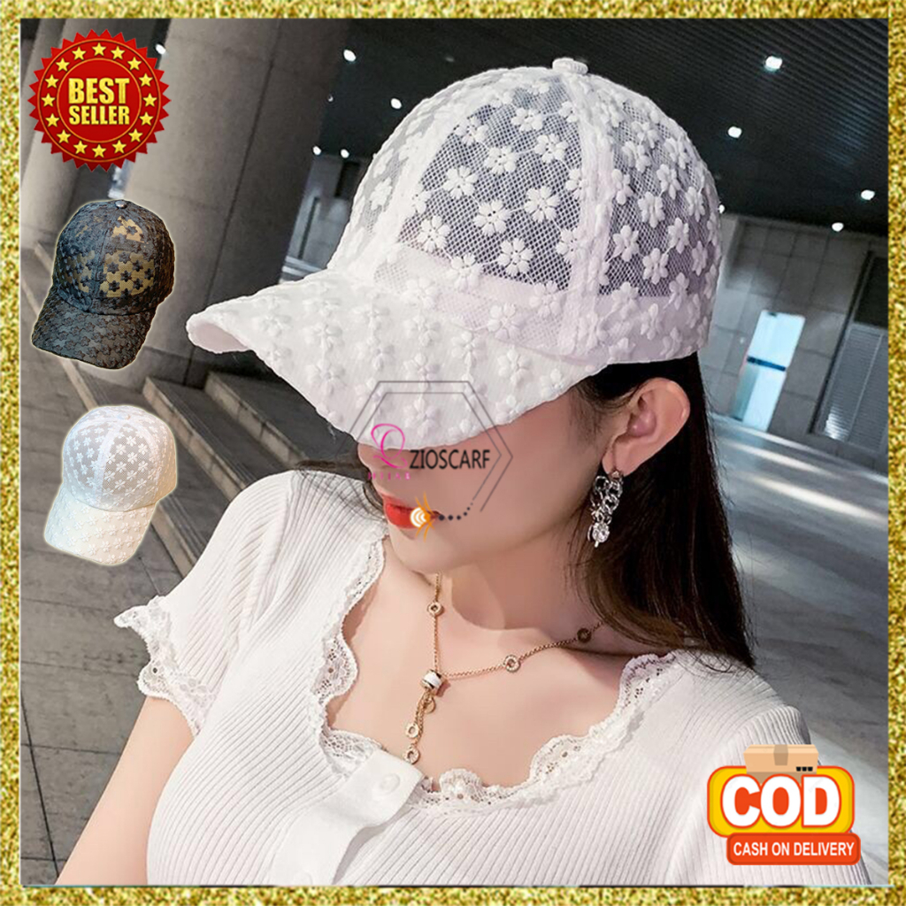 Topi Wanita Korea Baseball Style Kekinian Fashion Casual Aksen Renda Bunga Import BSCD