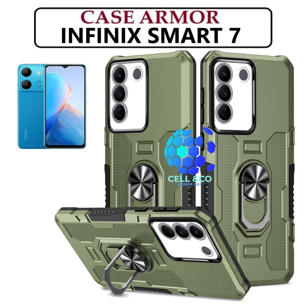 Case Armor INFINIX SMART 7 Iring Cincin Magnetic Kesing Hp Protect kamera Premium Hard Case Standing Robot Pelindung Kamera