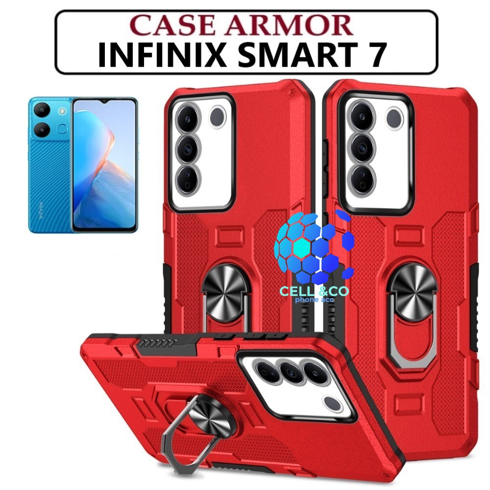 Case Armor INFINIX SMART 7 Iring Cincin Magnetic Kesing Hp Protect kamera Premium Hard Case Standing Robot Pelindung Kamera