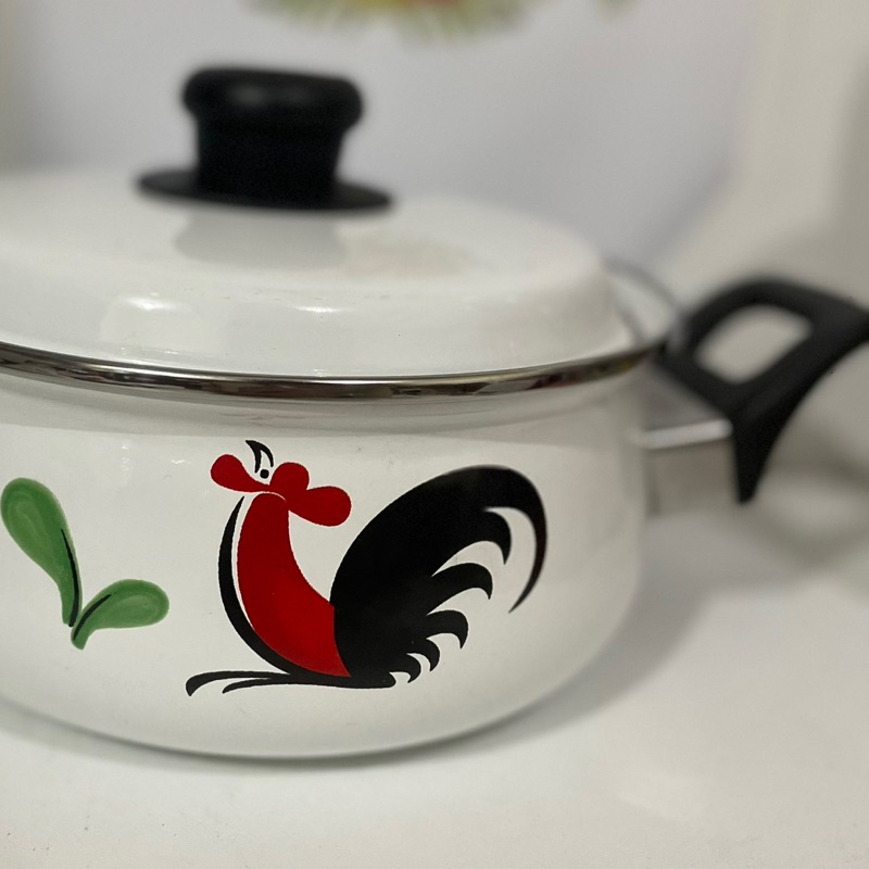 Panci Kukuruyuk Seri Dutch Oven Pot Sup Masak Handle Anti Panas Enamel Alat Masak MPASI Bayi Pot Sup Kaldu Cat Enamel