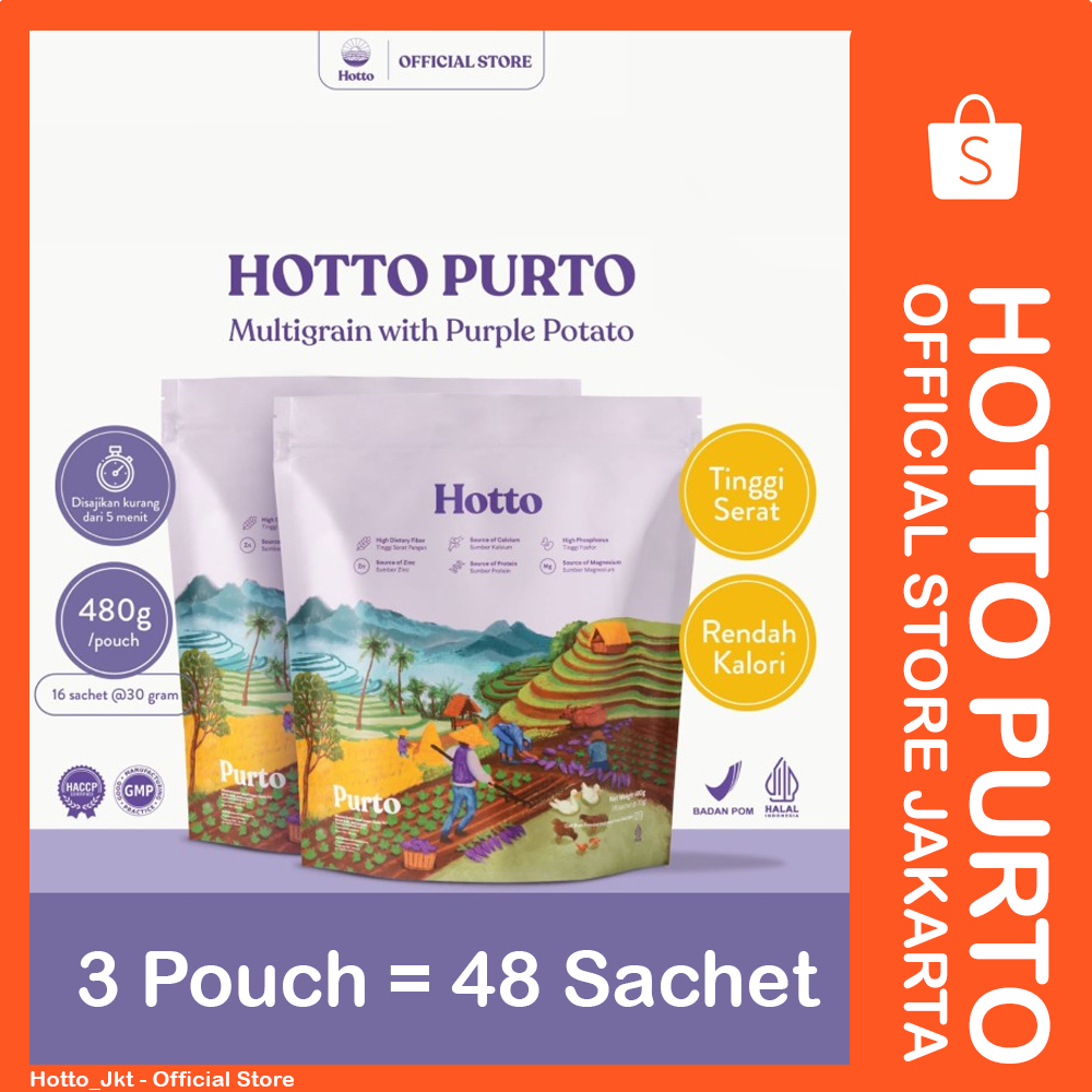 

HEMAT3!! Hotto Purto 3 Pouch (48 sachet) Multigrain with Purple Potato