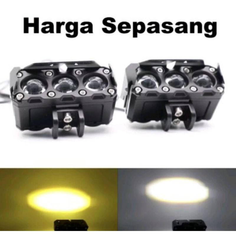 Lampu tembak laser 3 mata 2  warna putih kuning