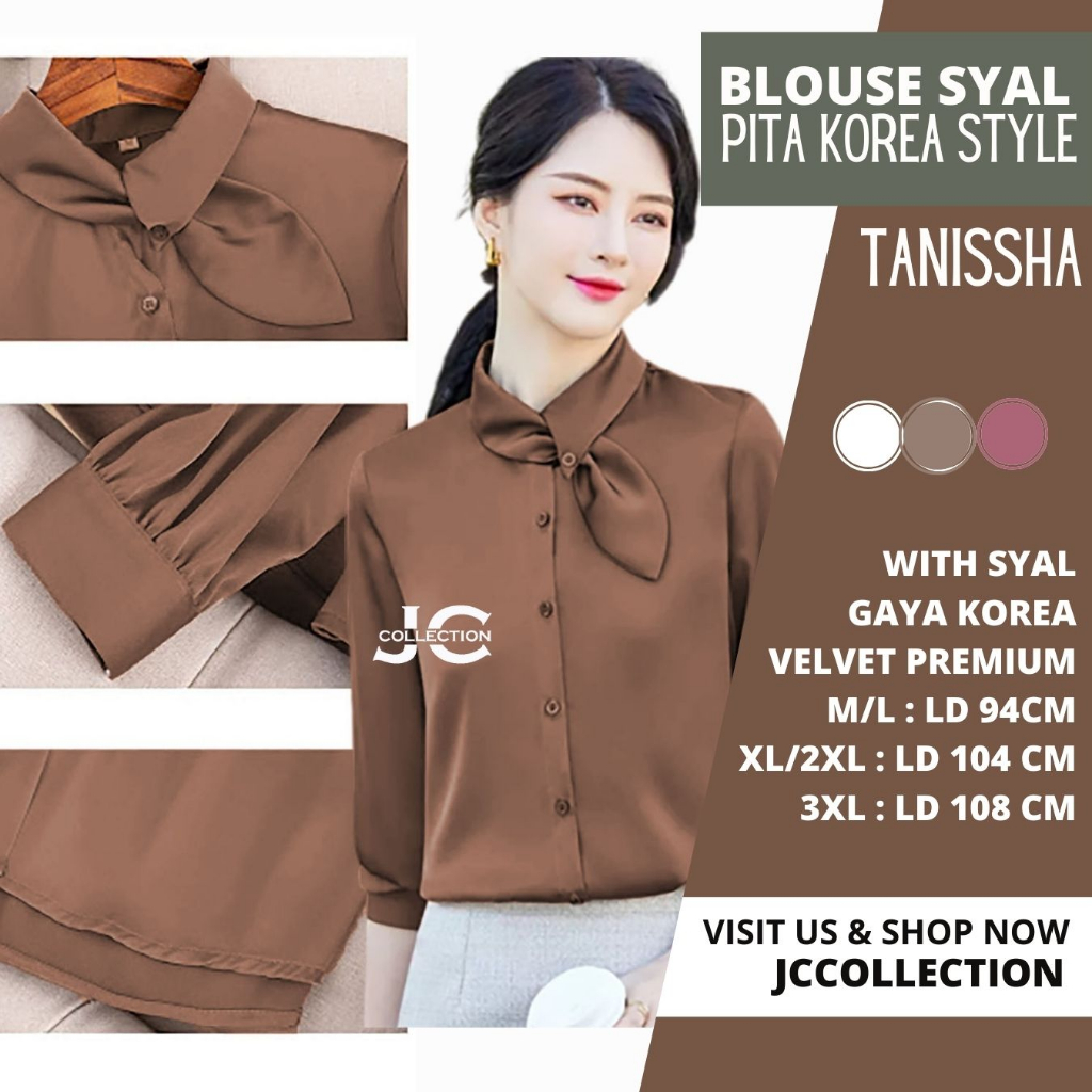 Kemeja Wanita Oversize Gaya Korea Style Variasi Syal Leher Cantiq Tanishha  JCCollections