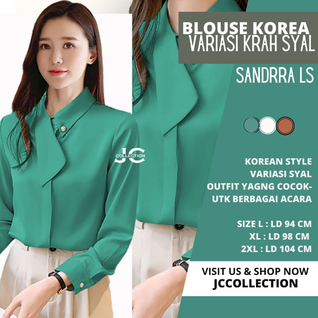 Blouse Wanita Korea Oversize / Kemeja Wanita Jumbo lengan panjang Gaya Korea variasi krah model terbaru Shandrra LS  - JCCollections