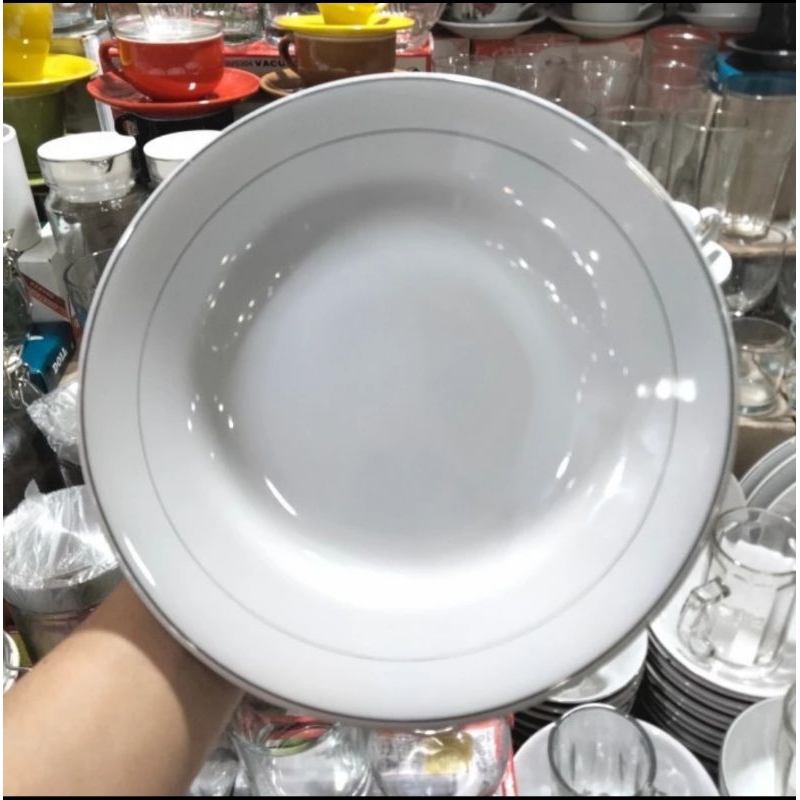 Piring keramik cekung 8 inch / Piring putih keramik 8 inch Lis 1 / Lis 2/ polos harga per pcs