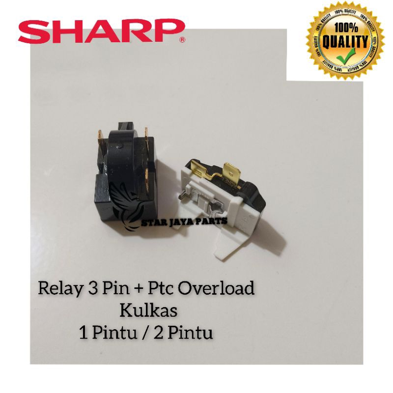 Relay Pin 3 + Ptc Overload Kulkas Sharp 1 Pintu dan 2 Pintu