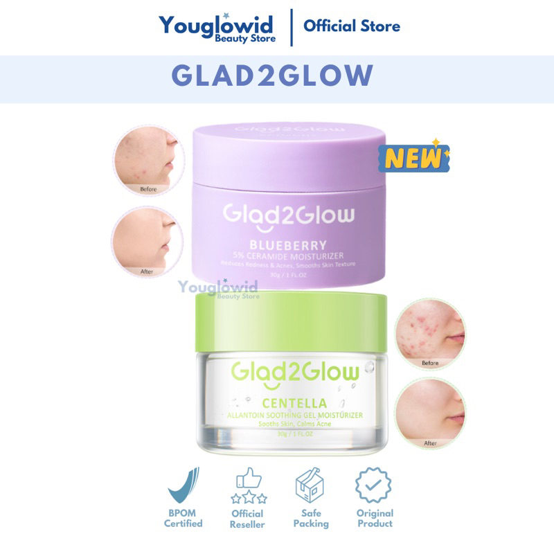 【Official Outlet】GLAD2GLOW Moisturizer Blueberry Centella Serum Acne Niacinamide Brightening Essence Toner AHABHA Propolis Rosehip Face Oil Acne Spot Patch Day Night Cream Mugwort Clay Mask Stick Peptide Eye Cream Sunscreen SPF50 Pemutih Pencerah Viral