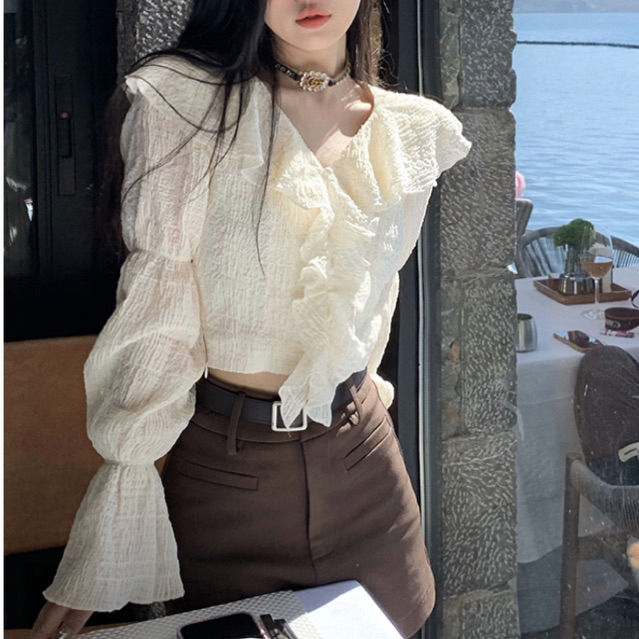 Korean Style Blouse Crinkle Top 2189