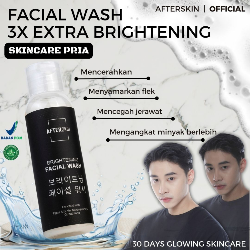 [SKINCARE PRIA] AFTERSKIN BRIGHTENING FACIAL WASH SABUN PEMUTIH WAJAH ALA KOREA BPOM HALAL / NIACINAMIDE ALPHA ARBUTIN GLUTATHIONE COLLAGEN