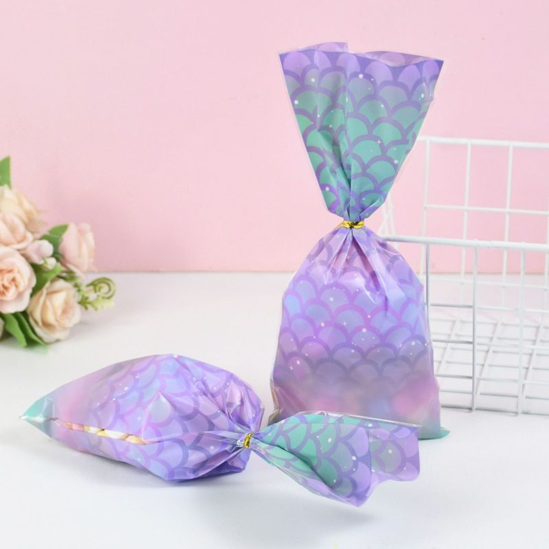 100pcs Mermaid Tas Bingkisan Goodie Bag Mermaid Kantong Kemasan Permen Cookies Bag