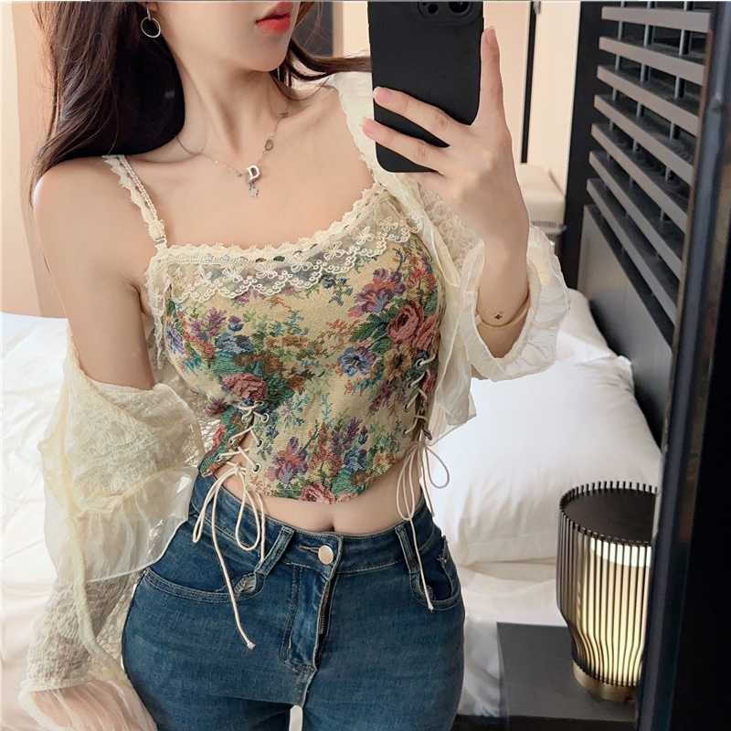 Vintage Kamisol Wanita Bordir Lace Floral Seksi Crop Top Import Premium Tanktop