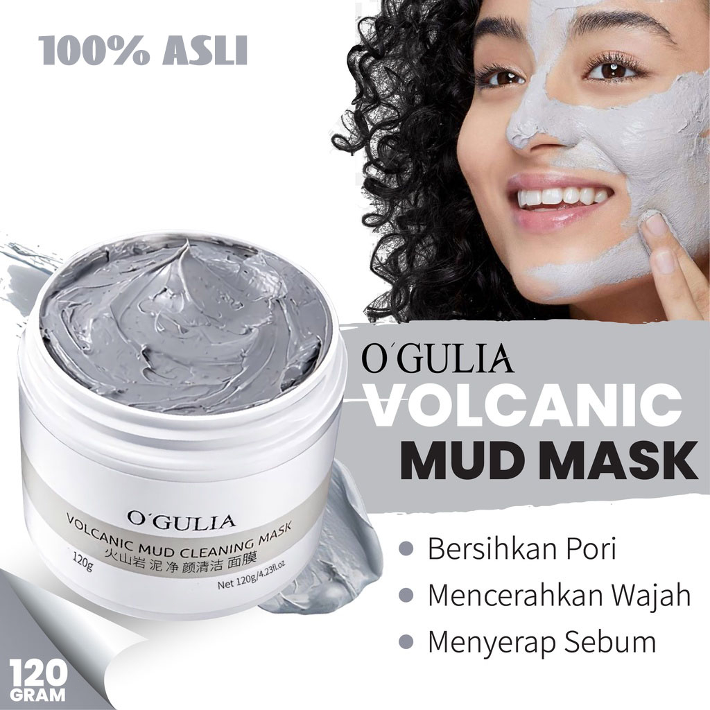 O'GULIA Volcanic Mud Facial Whitening Clay Mask Masker Lumpur Vulkanik Memutihkan Wajah dan Menghilangkan Komedo-120gr