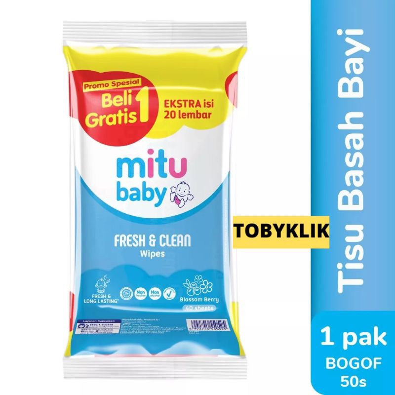 [Beli 1 Gratis 1] Mitu Baby Wipes Fresh &amp; Clean, Ganti Popok | Tissu Basah